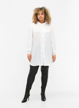 Lång skjorta med pärlknappar, Bright White, Model image number 2