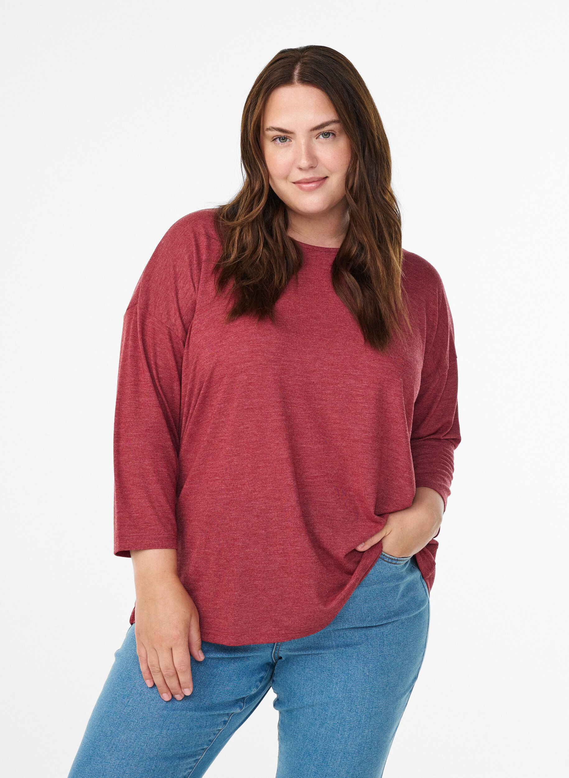 Zizzi Jerseyblus med 3/4-&auml;rm, R&ouml;d, Model image number 0