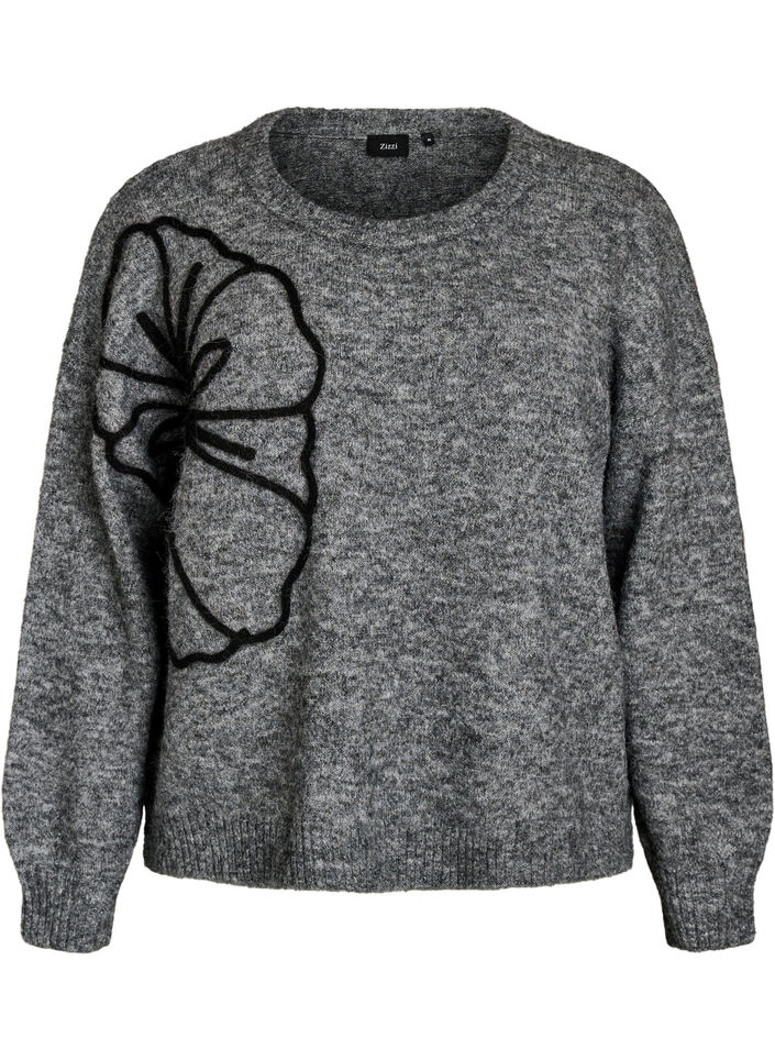 Tr&ouml;ja med blomapplikation, Gr&aring;, Packshot image number 0
