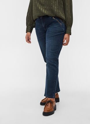 Slim fit Emily jeans med nitar, Dark blue, Model image number 3