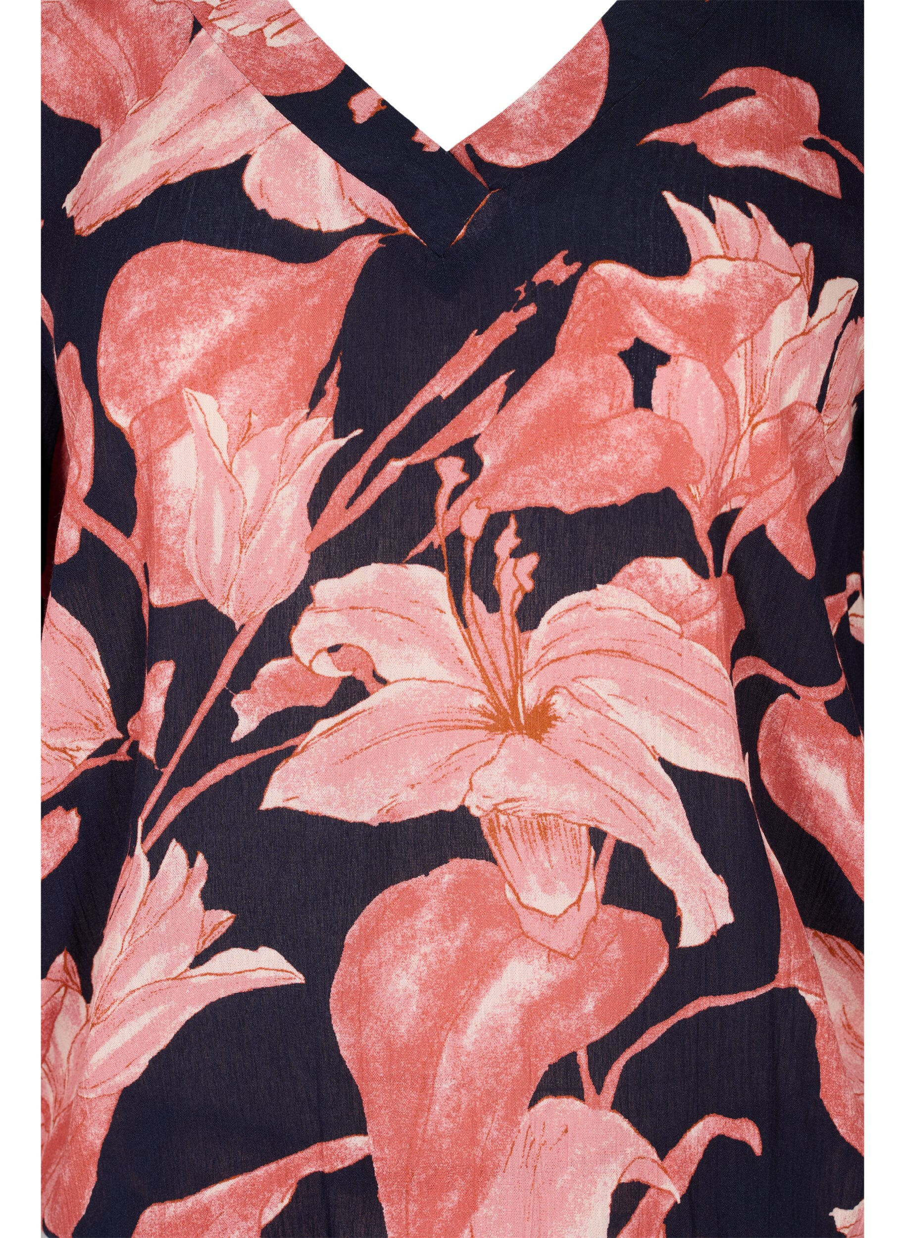 Zizzi Viskosblus med smock, N. Sky Sketch Flower, Packshot image number 2