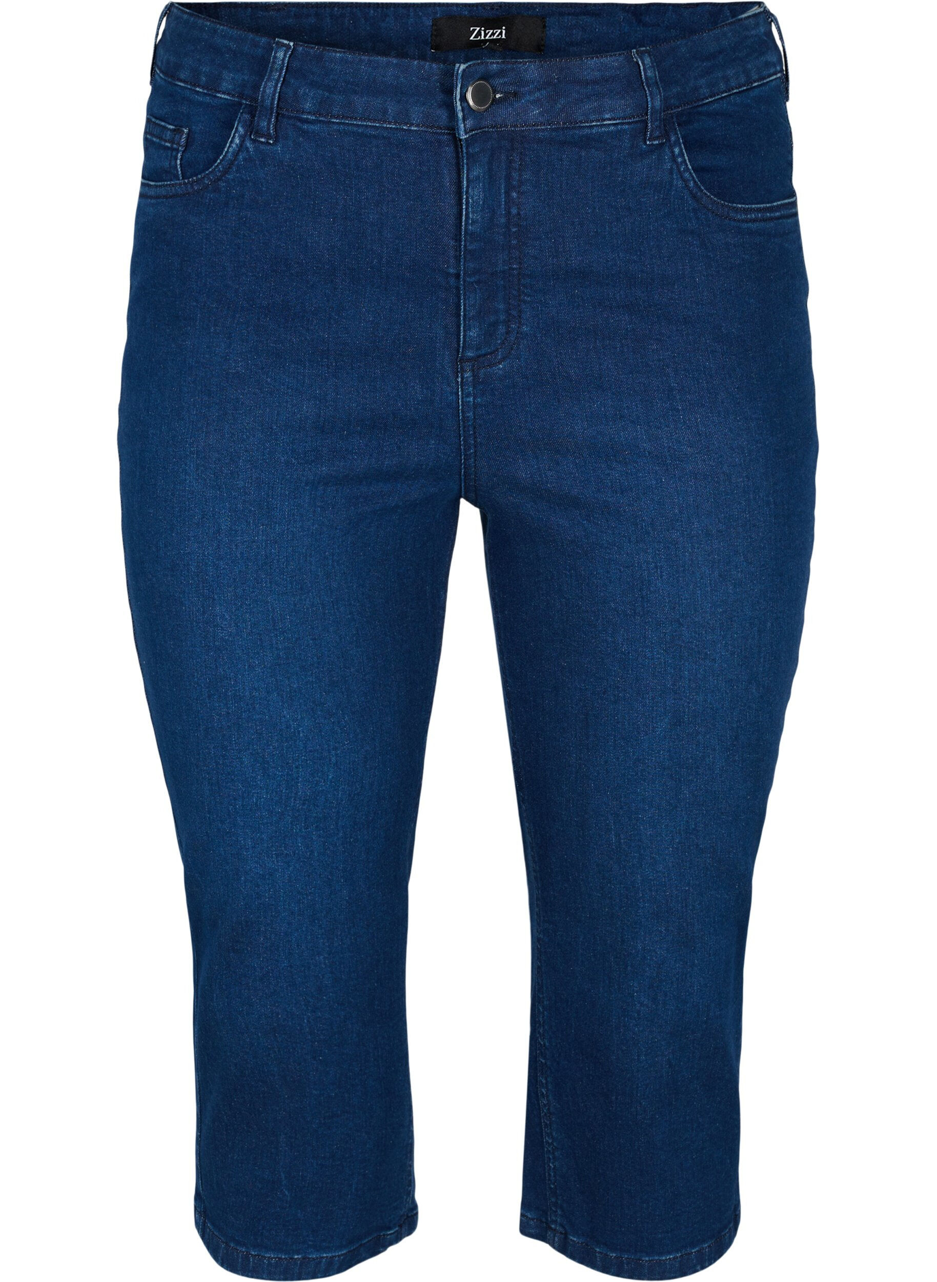 Zizzi Kroppsn&auml;ra jeansknickers i bomull, Dark blue denim, Packshot image number 0