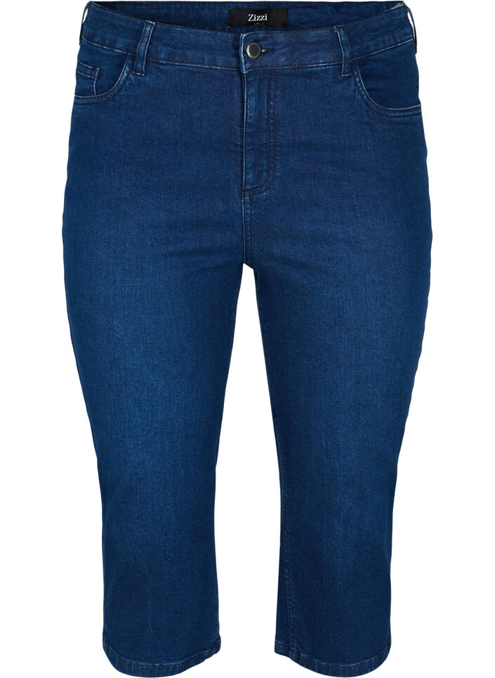 Kroppsnära jeansknickers i bomull, Dark blue denim, Packshot image number 0