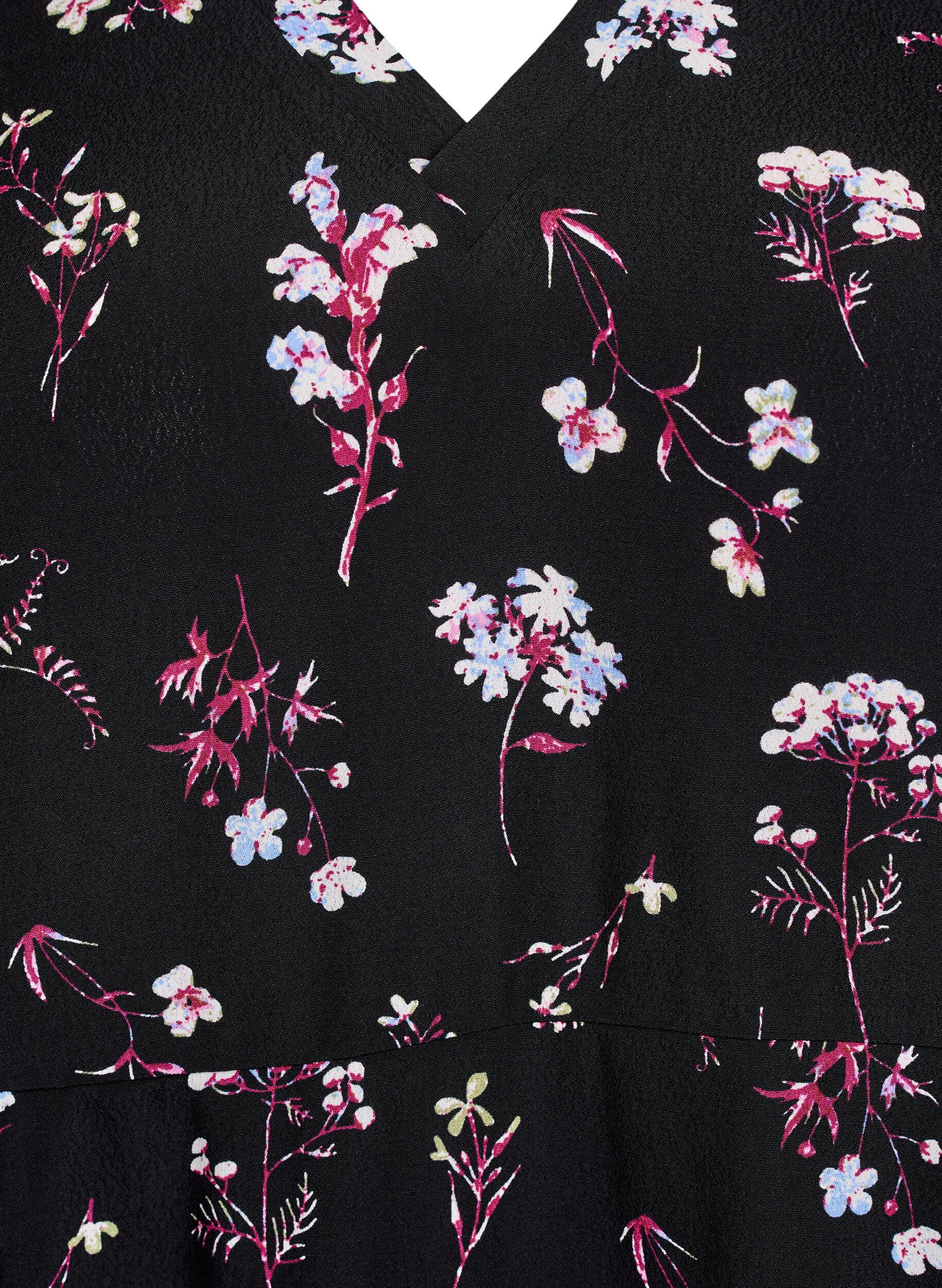 ZizziKort kl&auml;nning med blomm&ouml;nster, Svart, Packshot image number 2