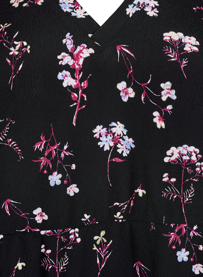 Kort kl&auml;nning med blomm&ouml;nster, Svart, Packshot image number 2
