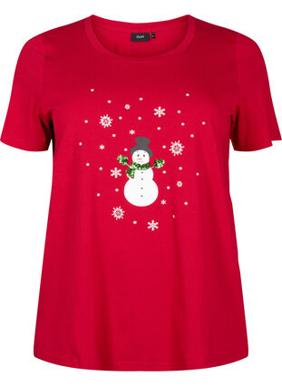 T-shirt med jultryck och paljetter, Tango R. W. Snowman, Packshot image number 0