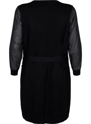 Stickad klänning med transparenta ärmar, Black, Packshot image number 1