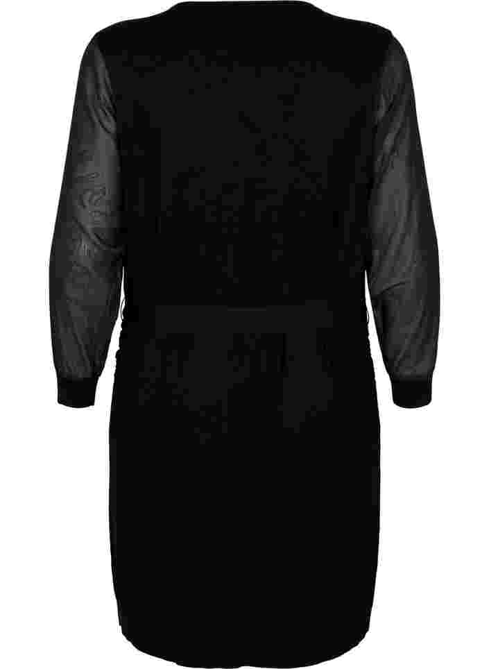 Stickad klänning med transparenta ärmar, Black, Packshot image number 1
