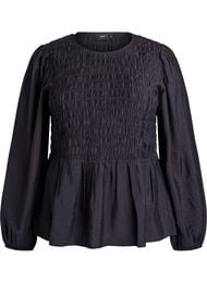 Blus med smock och l&aring;nga &auml;rmar, Svart