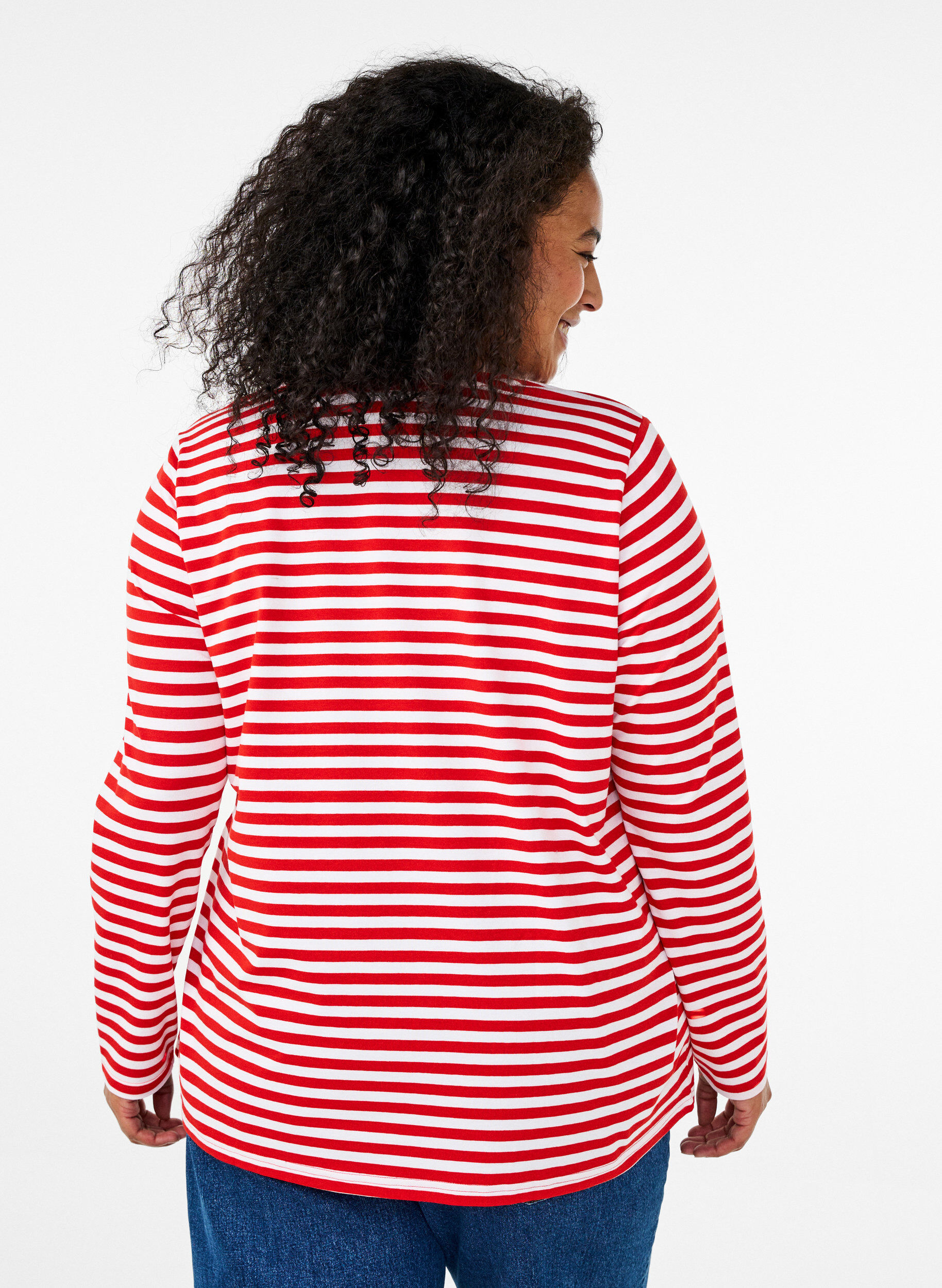 Zizzi Randig blus med motiv, Whitew.FlameS.Stripe, Model image number 1