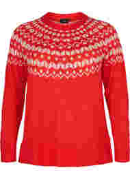 Stickad tröja med jacquardmönster, Fiery Red Comb