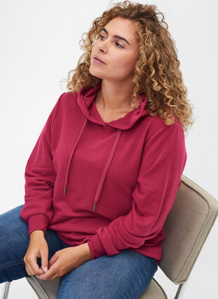 Sweatshirt med huva och ficka, Sangria, Model image number 2