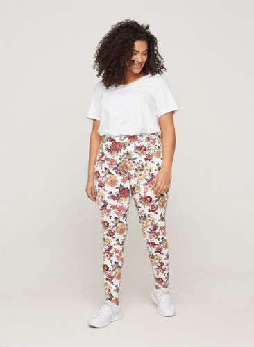 Amy jeans med blommigt mönster och super slim passform, White Flower AOP, Model image number 0