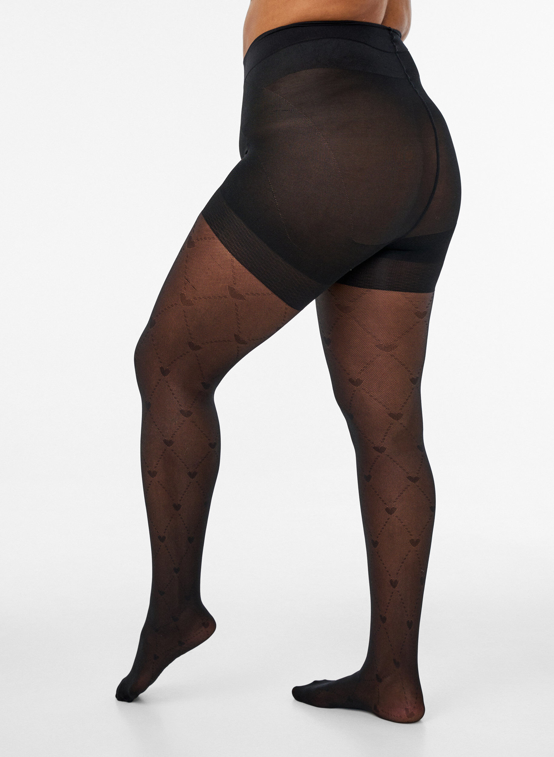 ZizziPush-up-strumpbyxor 50 denier med hj&auml;rtm&ouml;nster, Svart, Packshot image number 1