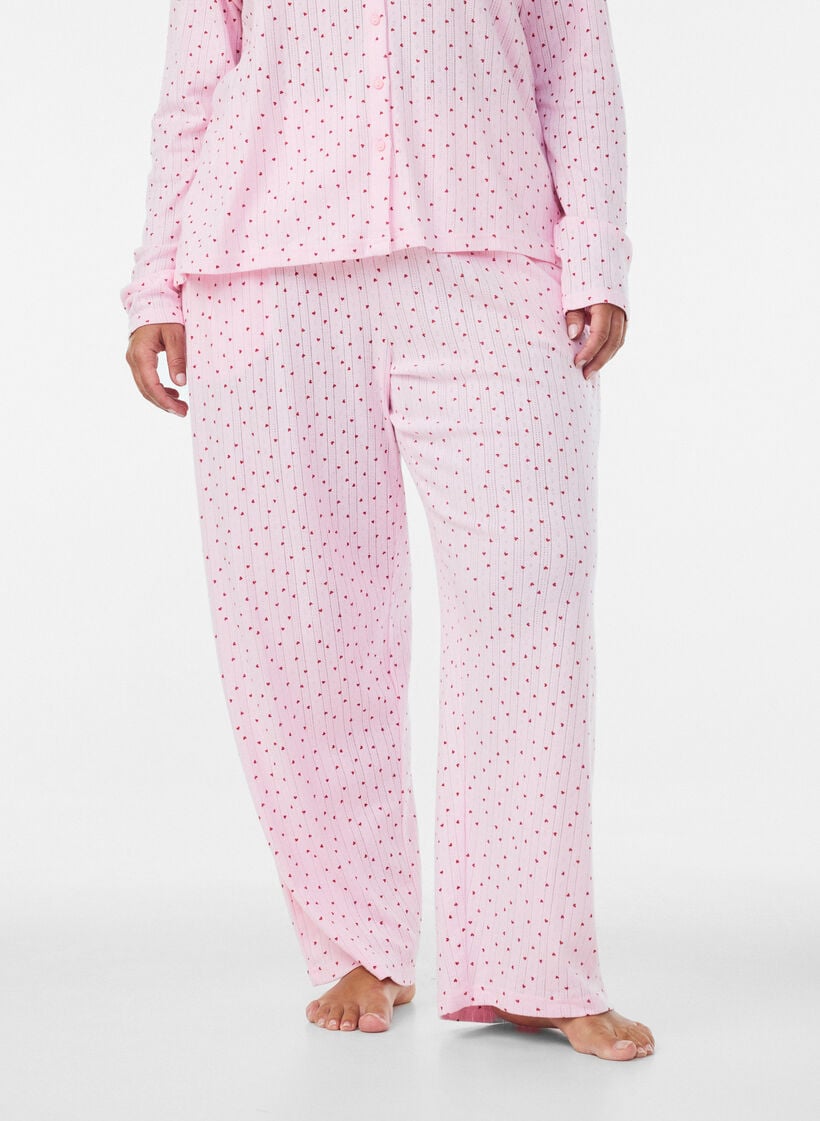 Pyjamabyxor i ekologisk bomull med h&aring;lbrodyr, Rosa, Model image number 3