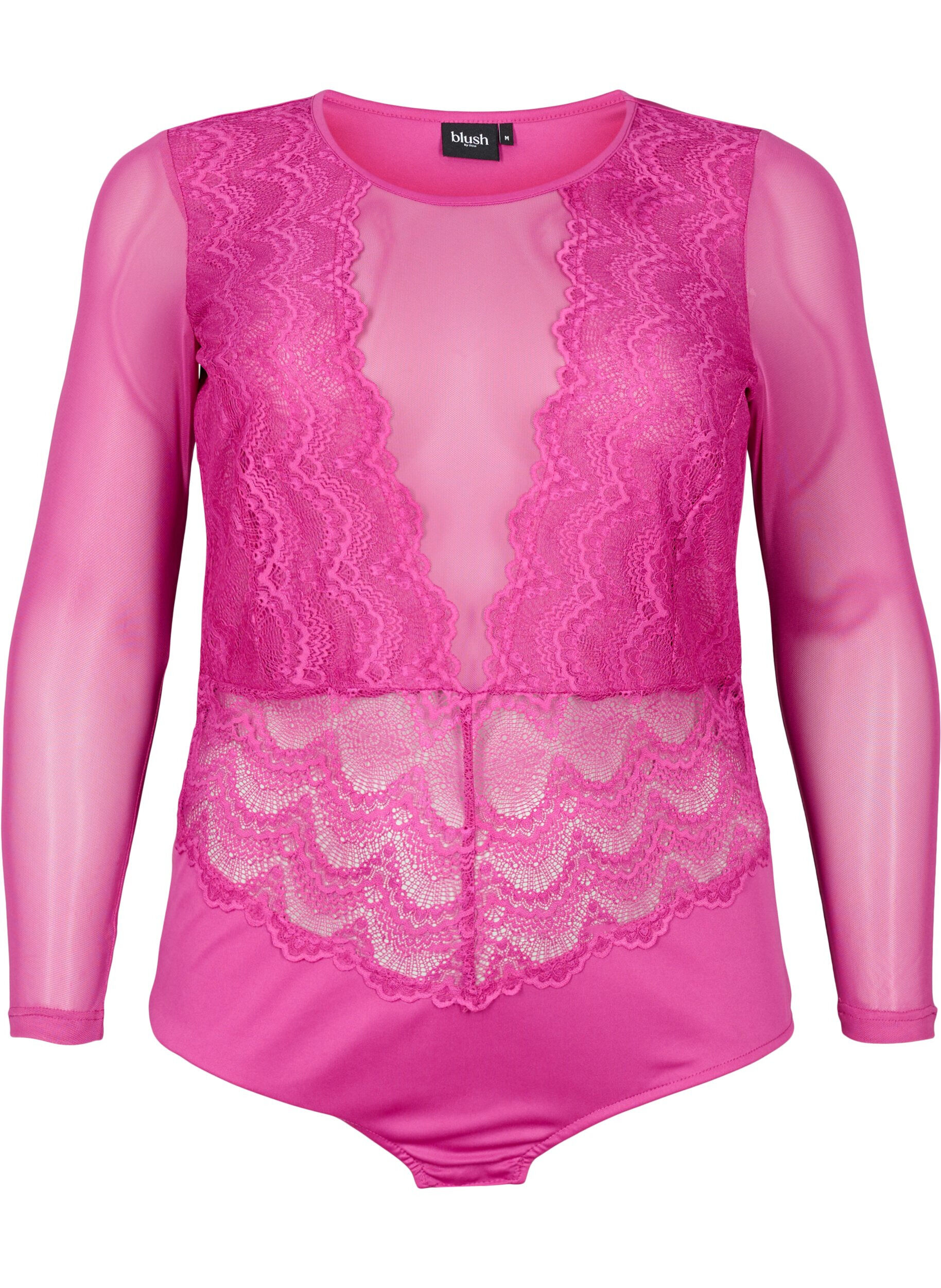 Zizzi Kroppsstrumpa med spets och mesh, Fuchsia Red, Packshot image number 0