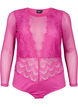 Kroppsstrumpa med spets och mesh, Fuchsia Red, Packshot image number 0