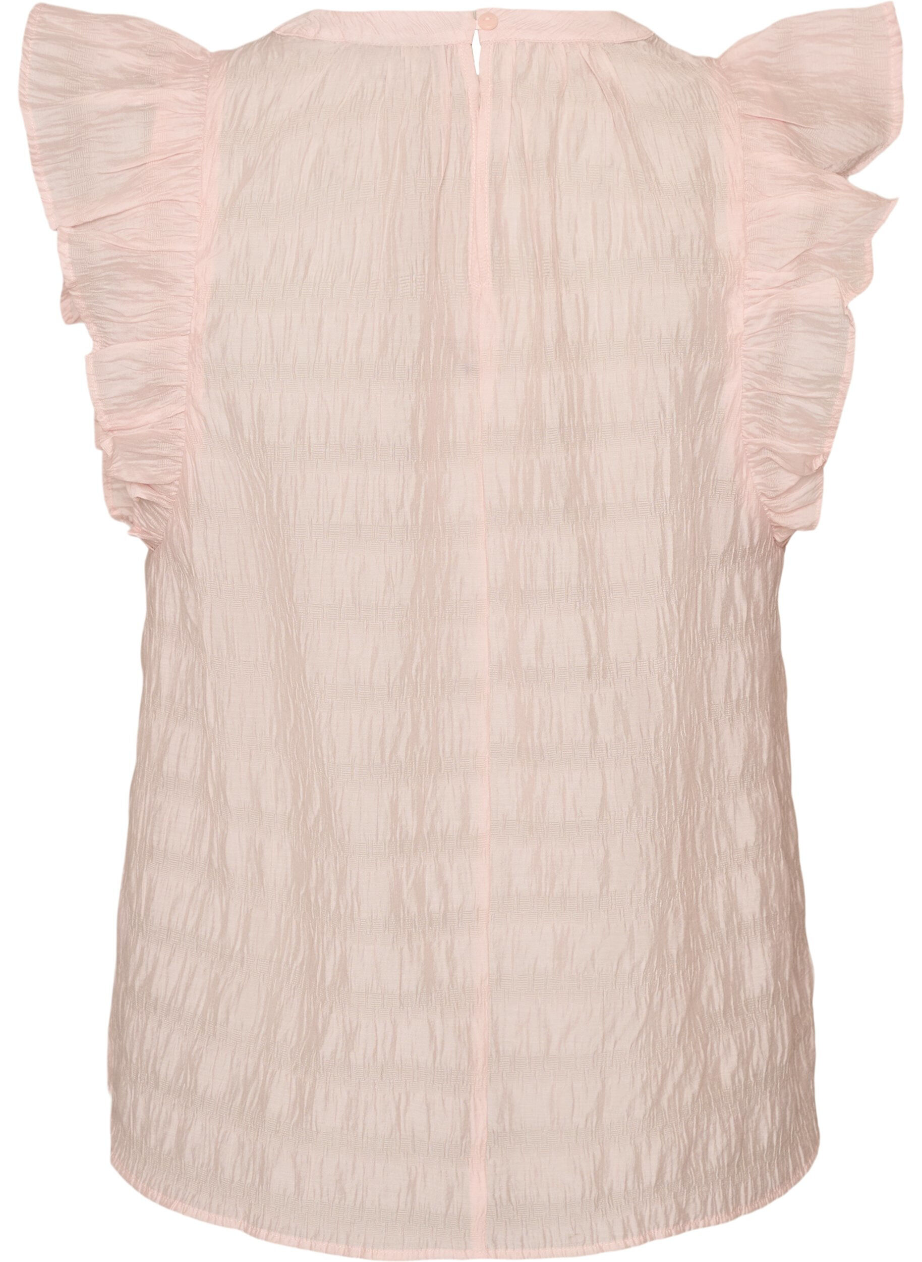 Zizzi&Auml;rml&ouml;s blus med struktur och volanger, Rosa, Packshot image number 1