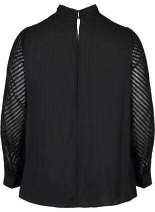 Höghalsad blus med långa transparenta ärmar, Black, Packshot image number 1