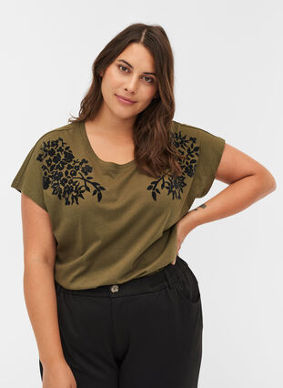 T-shirt i ekologisk bomull med mönster, Ivy Green, Model image number 0