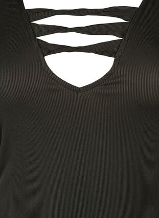 Åtsittande klänning med V-ringning och banddetaljer, Black, Packshot image number 2