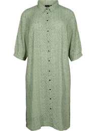 Prickig skjortklänning med 3/4 ärmar och slits, Seagrass Dot