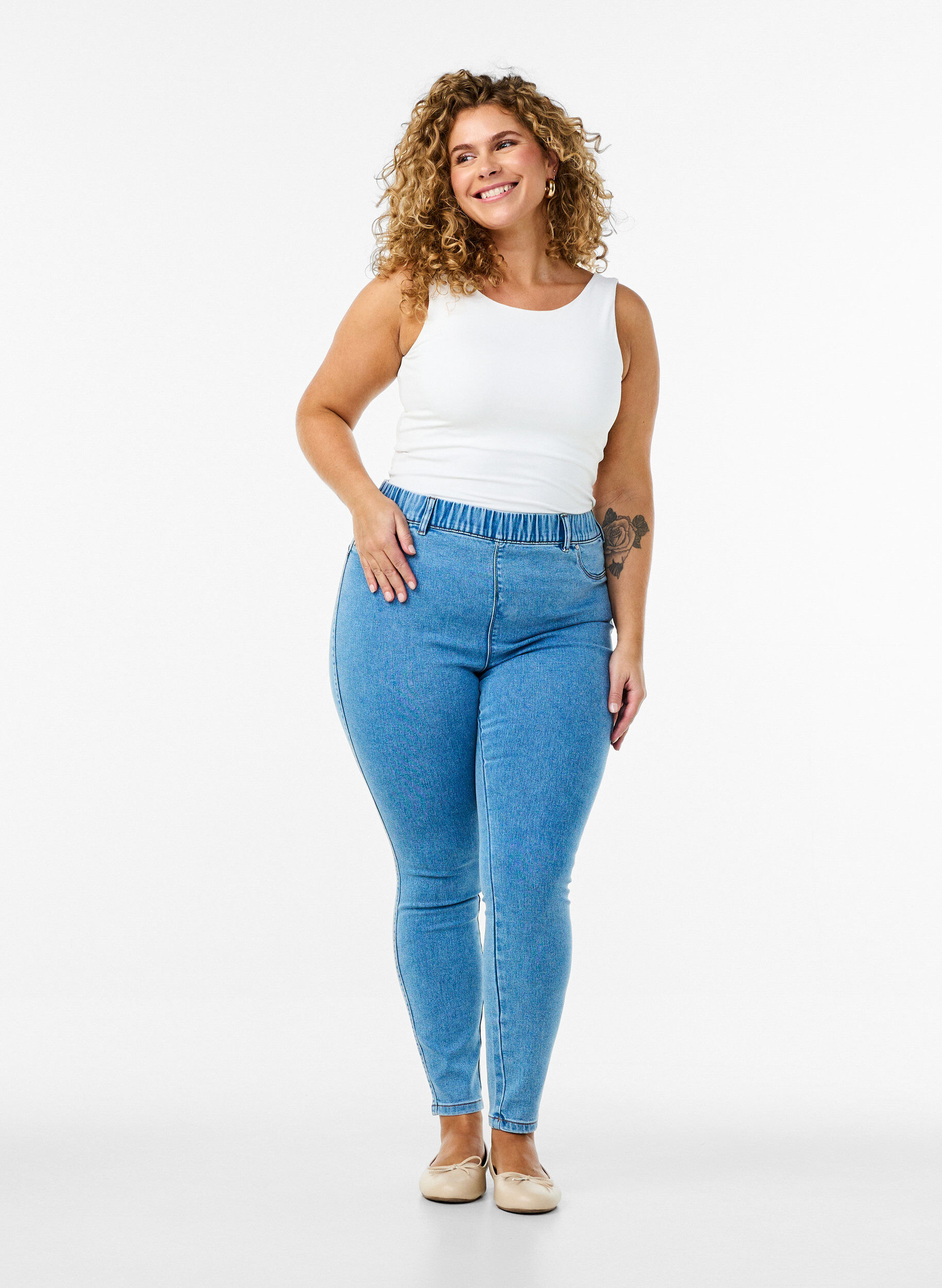 Jeggings med h&ouml;g midja, Bl&aring;, Model