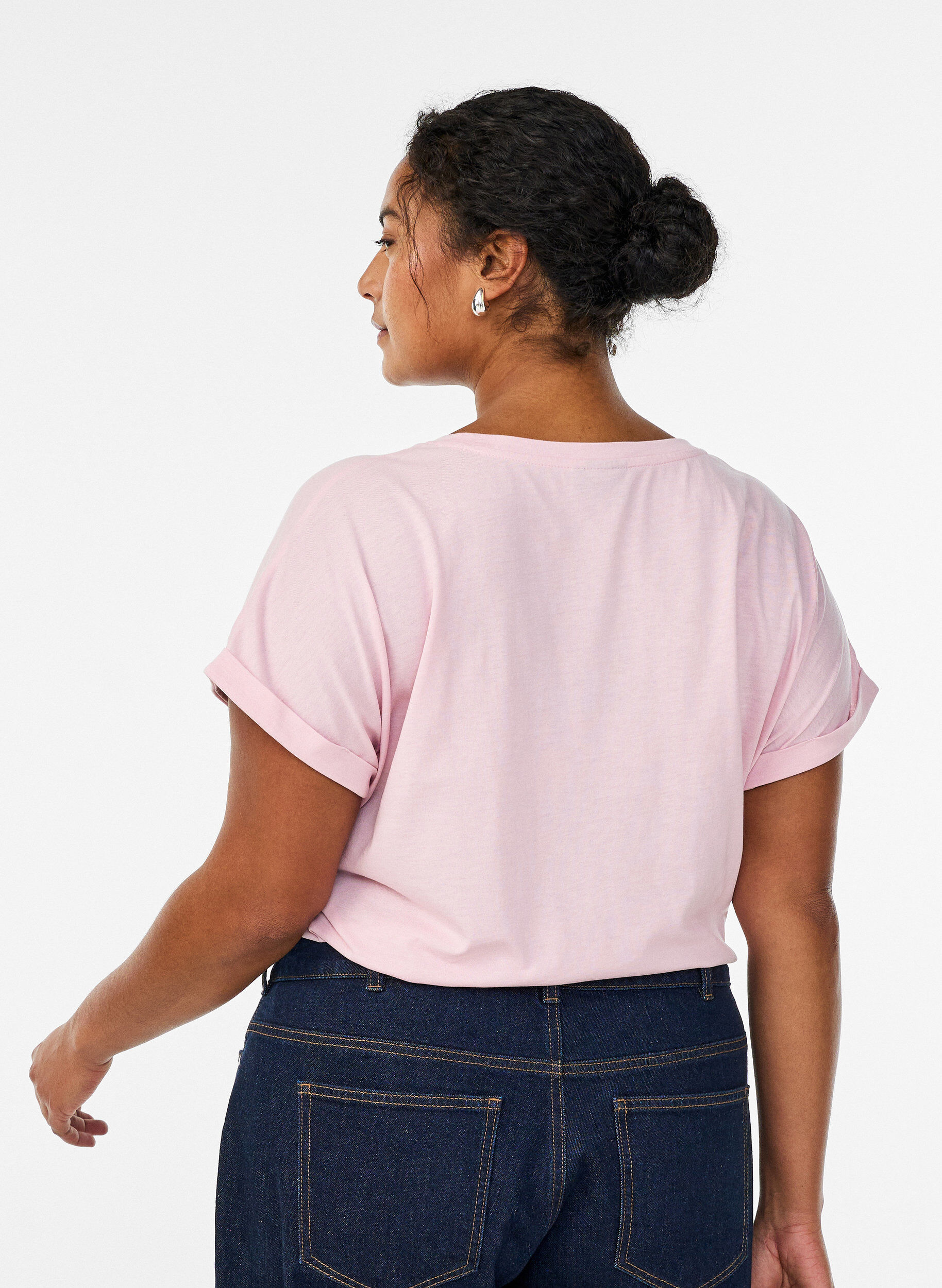 ZizziKort&auml;rmad t-shirt i bomullsmix, Rosa, Model image number 2