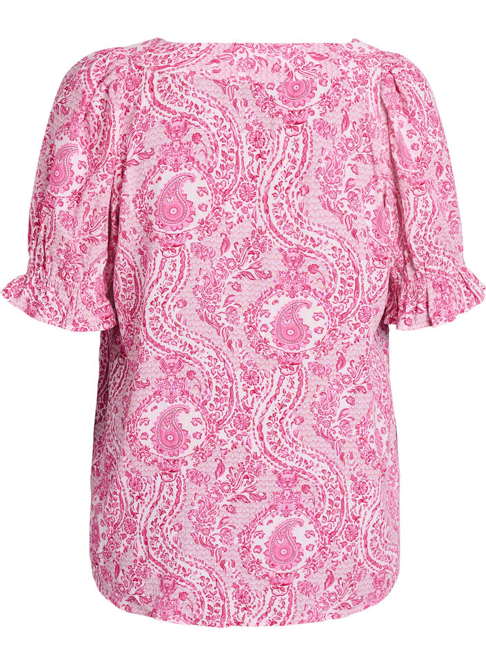 Blus i viskos med paisleym&ouml;nster och fyrkantig halsringning, Rosa, Packshot image number 1