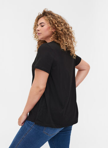 A-linjeformad t-shirt i bomull med tryck, Black, Model image number 1