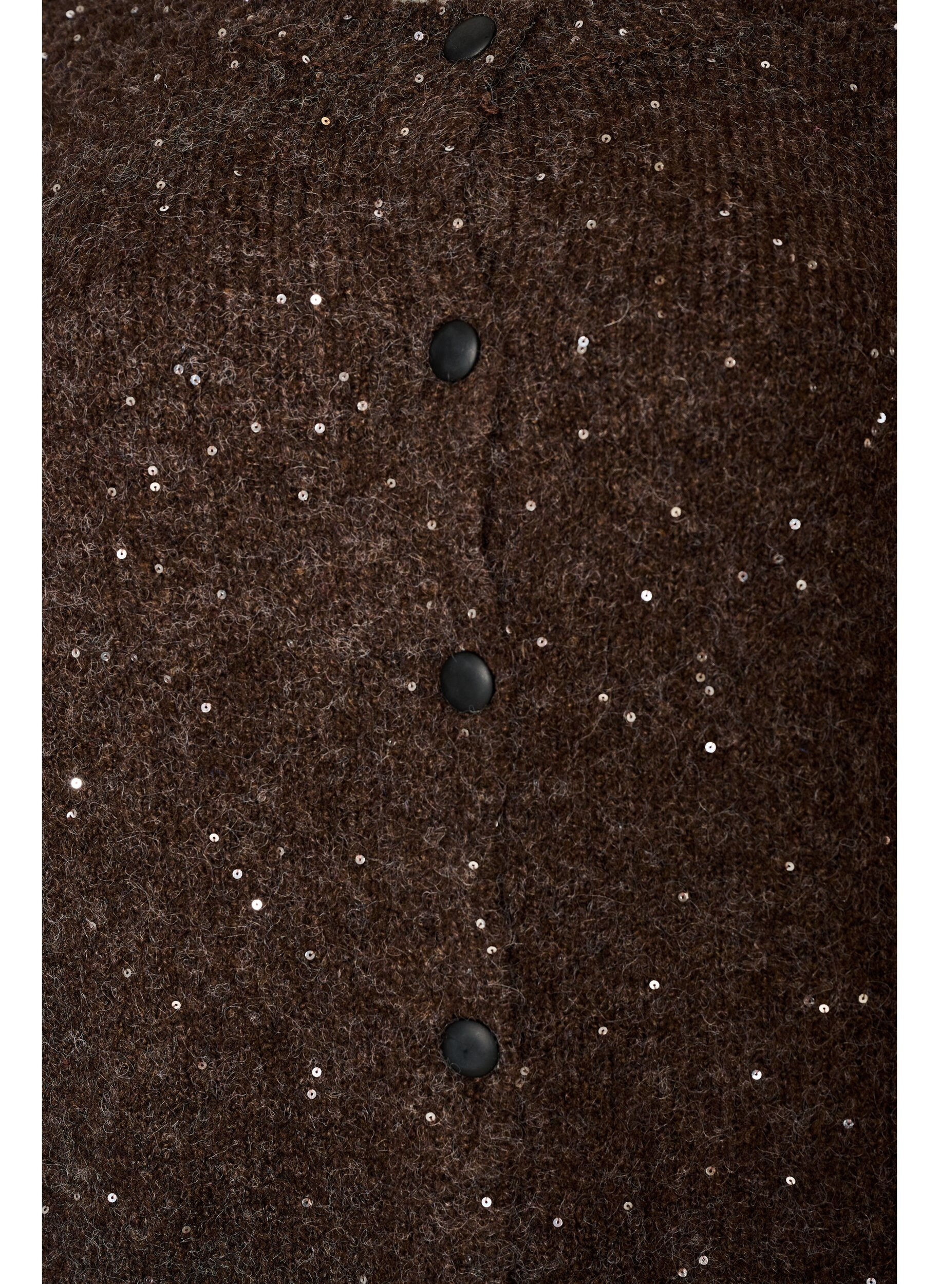 ZizziCardigan med paljetter och knappar, Brun, Packshot image number 2