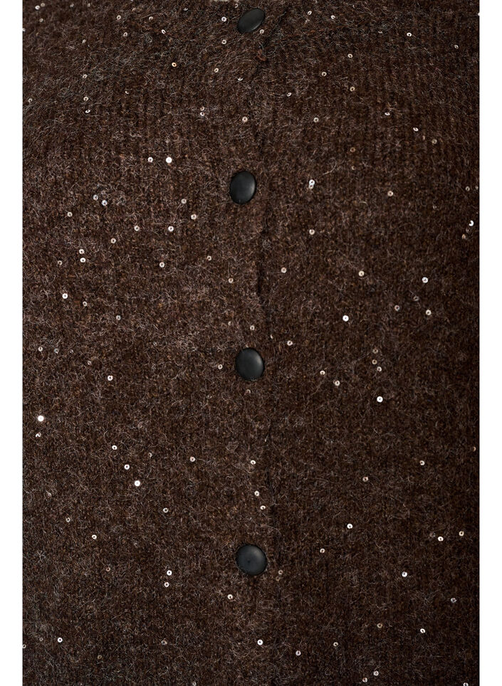 Cardigan med paljetter och knappar, Brun, Packshot image number 2