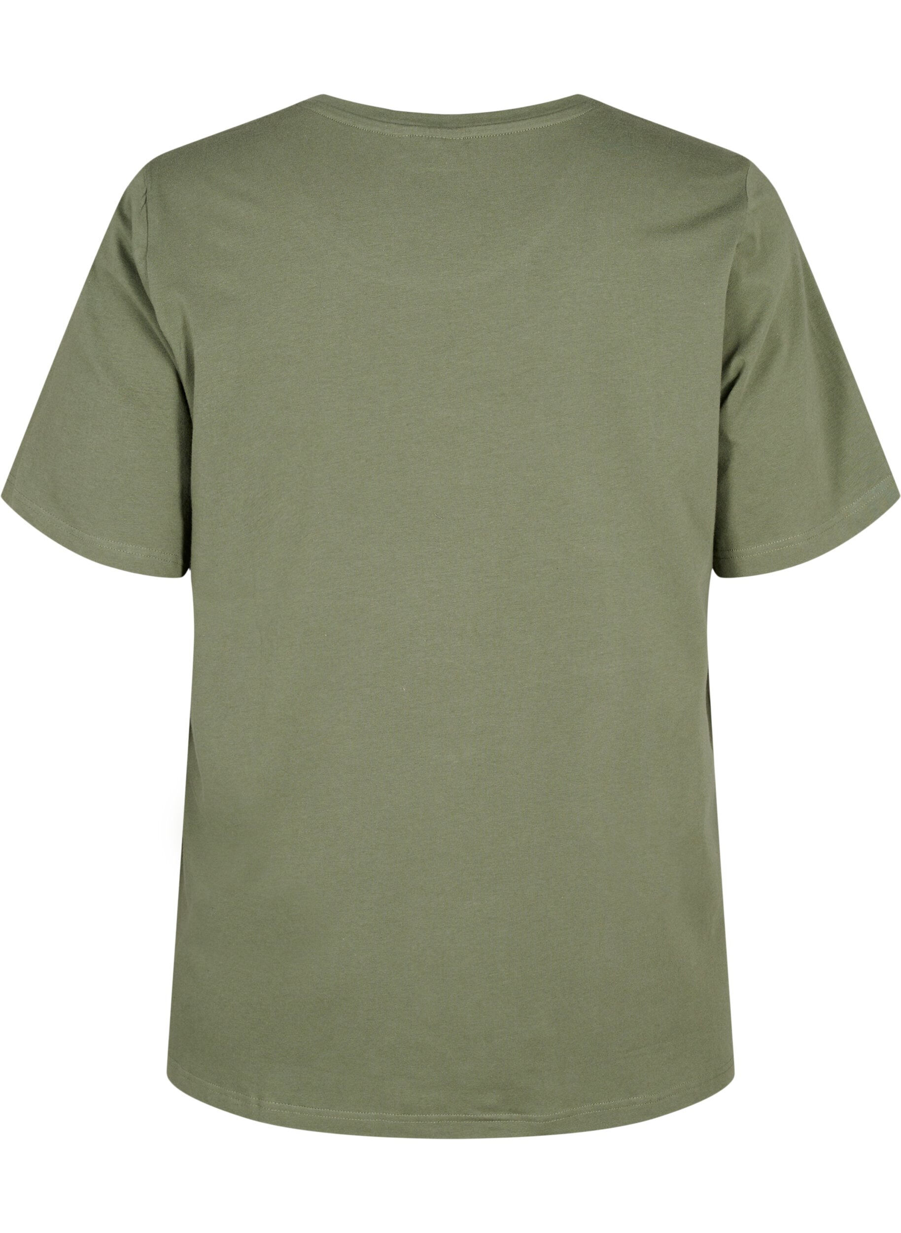 Zizzi T-shirt i ekologisk bomull med broderade detaljer, Thyme, Packshot image number 1