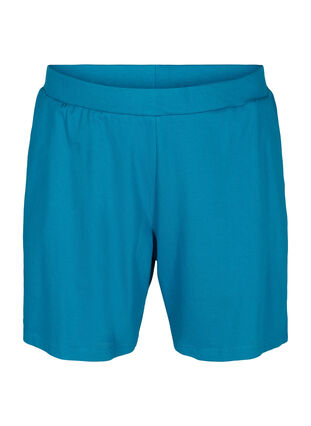Lösa shorts i bomull med fickor, Fjord Blue, Packshot image number 0