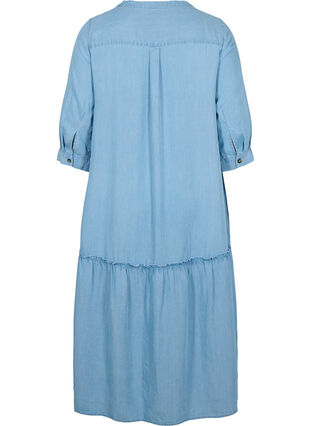 Midiklänning med knäppning och 3/4-ärmar, Light blue denim, Packshot image number 1