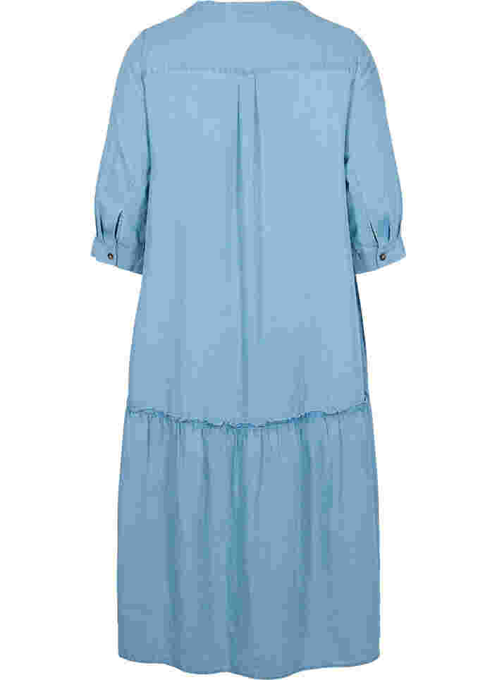Midiklänning med knäppning och 3/4-ärmar, Light blue denim, Packshot image number 1