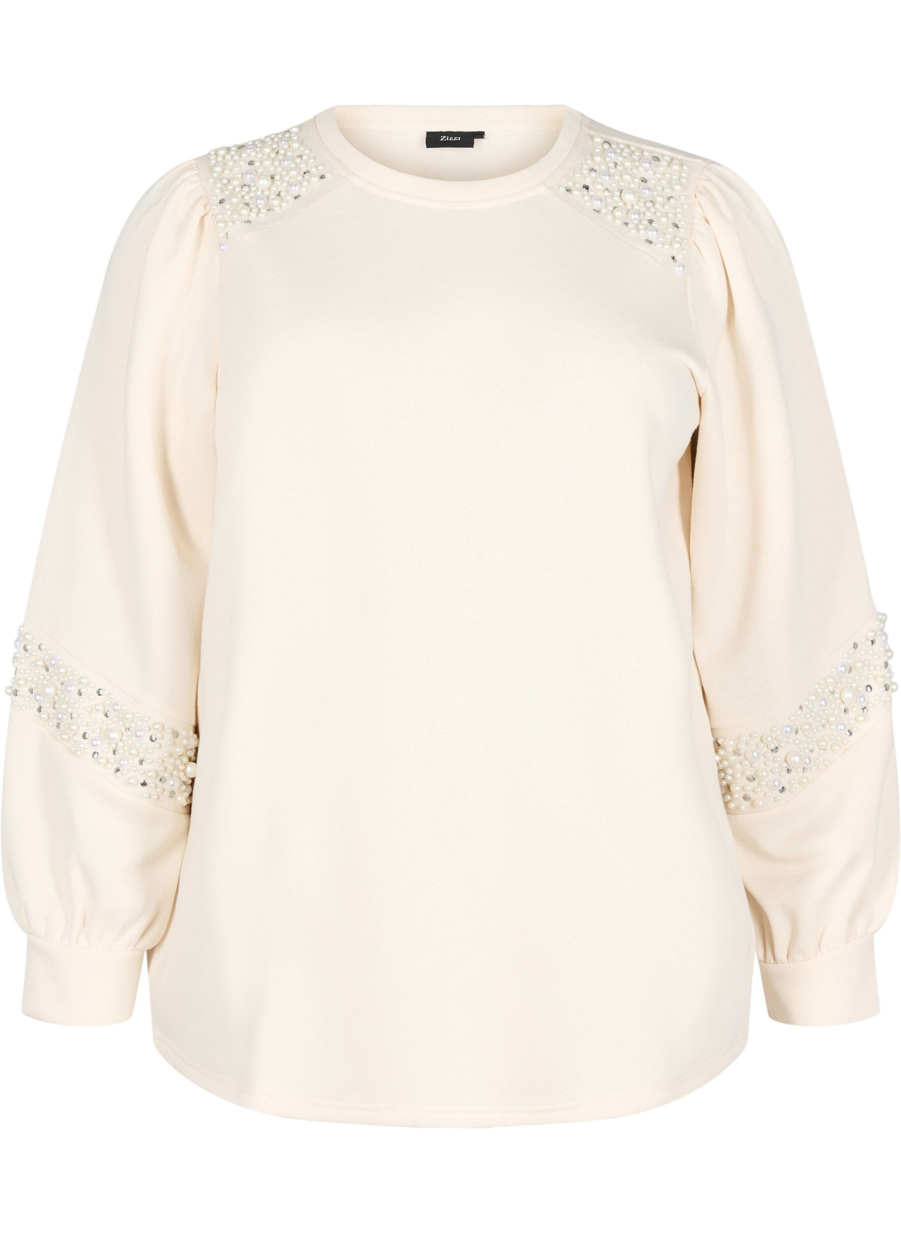 Zizzi Sweatshirt med p&auml;rldetaljer, Buttercream, Packshot image number 0