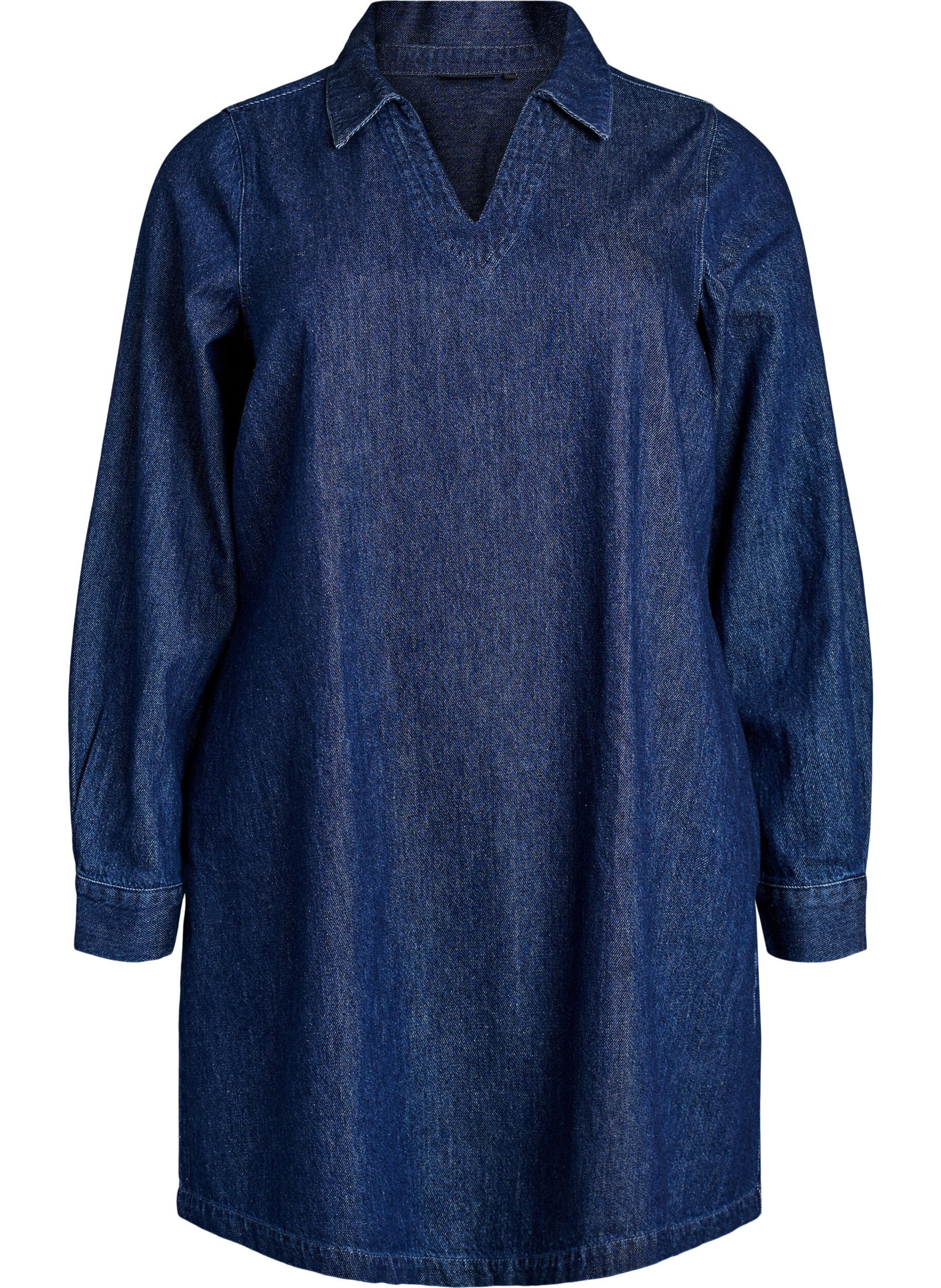 ZizziKort jeanskl&auml;nning med v-ringning och krage, Bl&aring;, Packshot image number 0