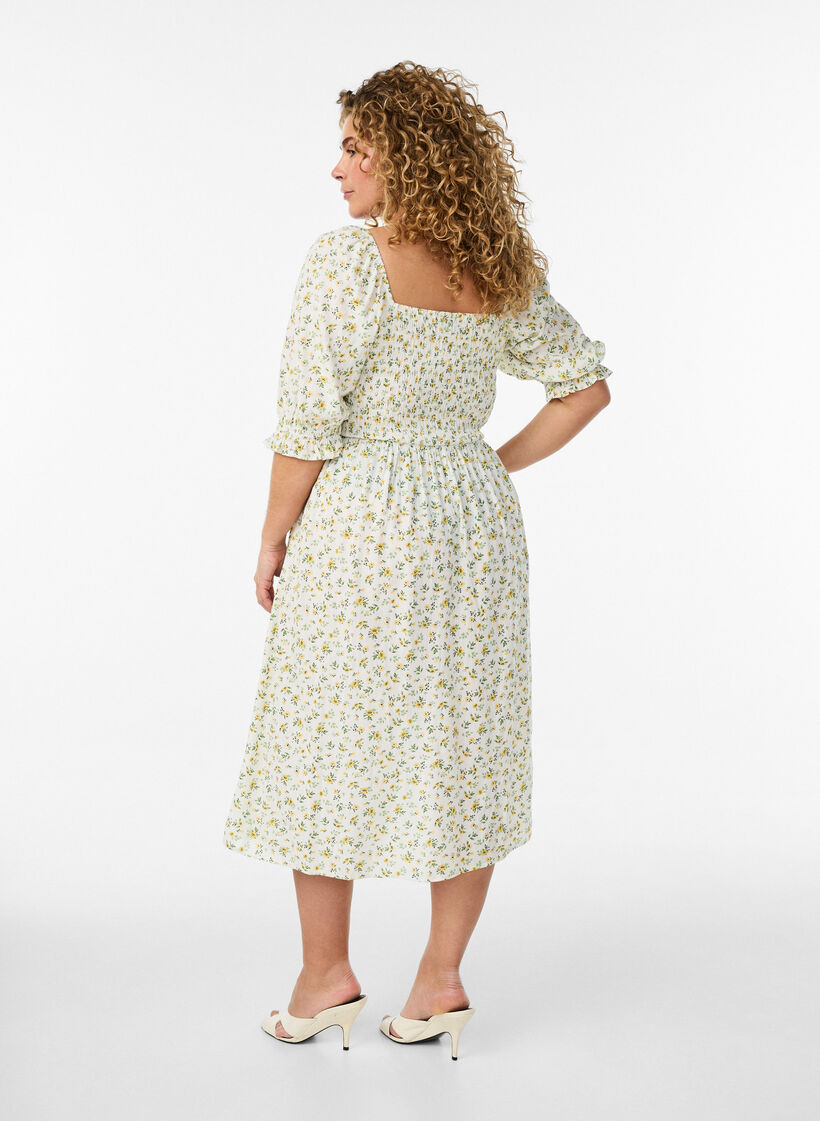 Blommig sommarkl&auml;nning i viskos, Vit, Model image number 1