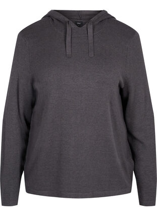 Melerad stickad tröja med huva, Dark Grey Melange, Packshot image number 0