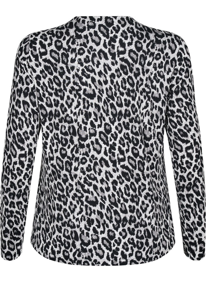 Långärmad blus med leopardmönster, Grå, Packshot image number 1