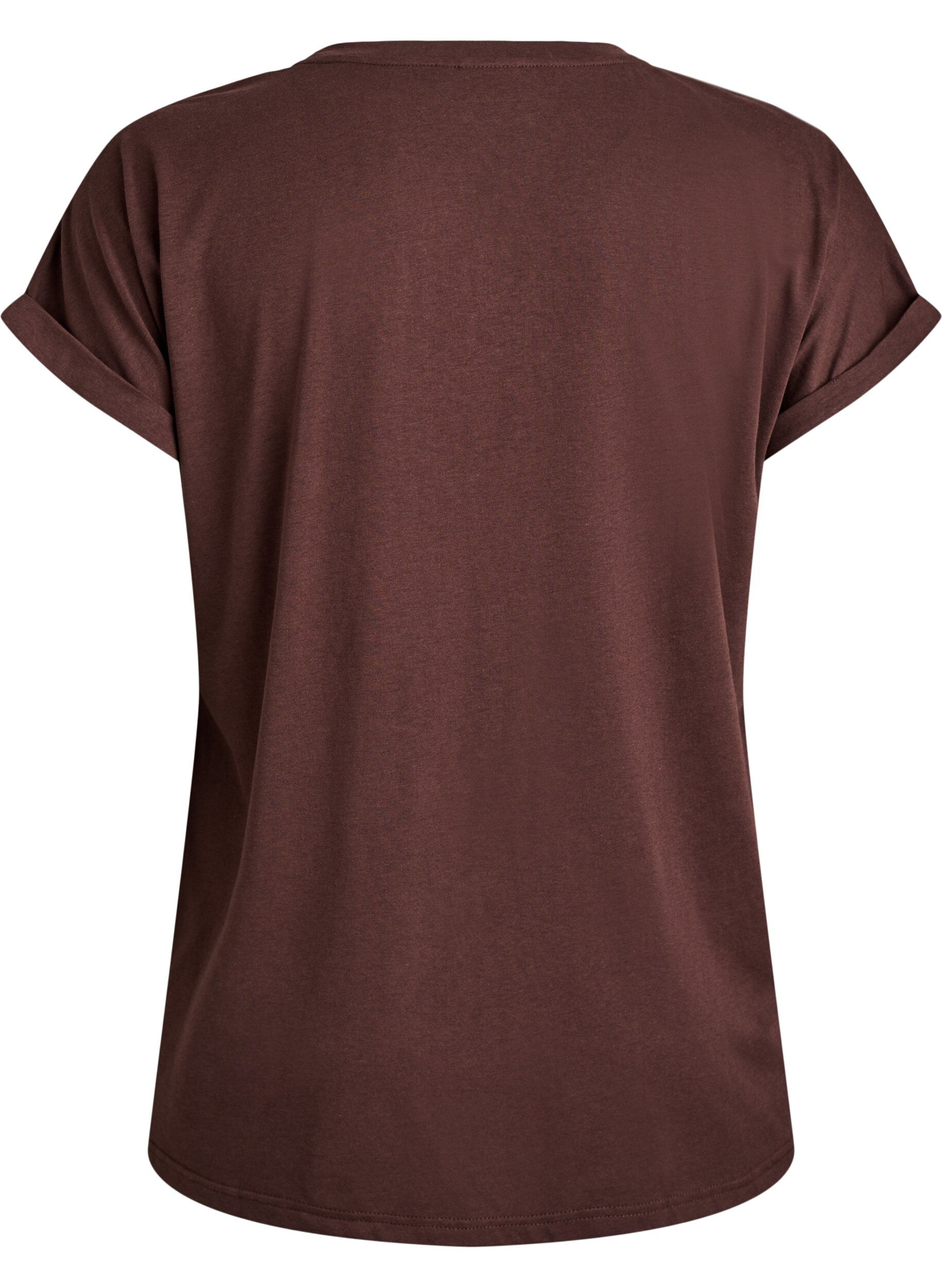 ZizziKort&auml;rmad t-shirt i bomullsmix, Brun, Packshot image number 1