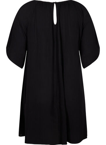 Viskosklänning med korta ärmar, Black, Packshot image number 1