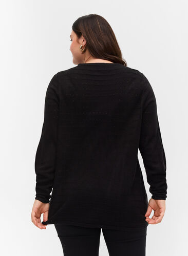 Stickad tröja med strukturerat mönster och rund hals, Black, Model image number 1