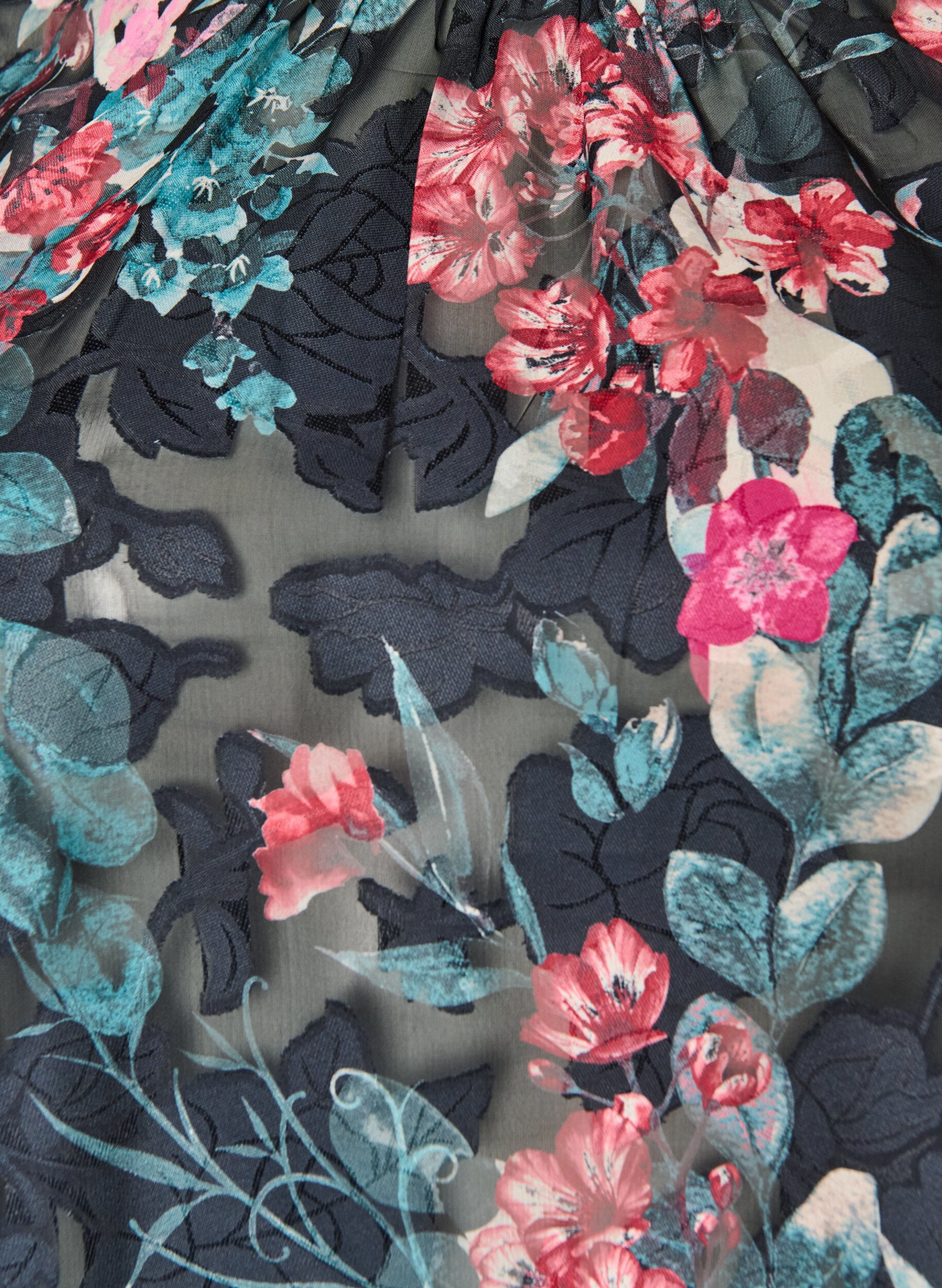 ZizziBlommig blus med v&auml;vd textur, Svart, Packshot image number 2
