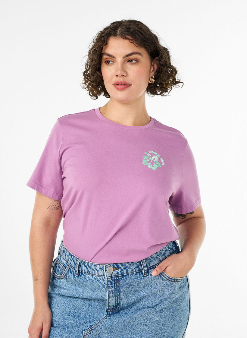 T-shirt i ekologisk bomull med tryck p&aring; ryggen, Rosa, Model image number 0