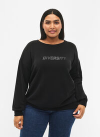 Sweatshirt med texttryck, Black, Model