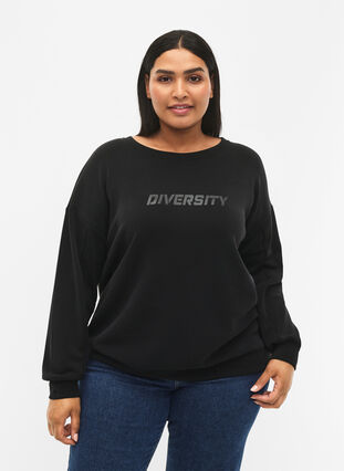 Sweatshirt med texttryck, Black, Model image number 0