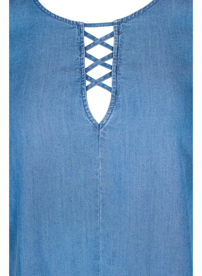 Kortärmad blus i lyocell (TENCEL™), Blue denim, Packshot image number 2