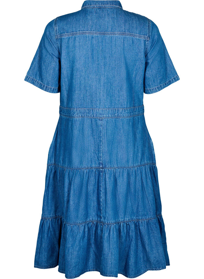 Jeanskjol i midil&auml;ngd med knappar och korta &auml;rmar, Bl&aring;, Packshot image number 1